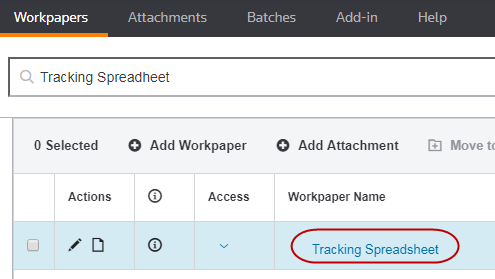 Screen capture showing how to check out a workpapers by selecting the name.